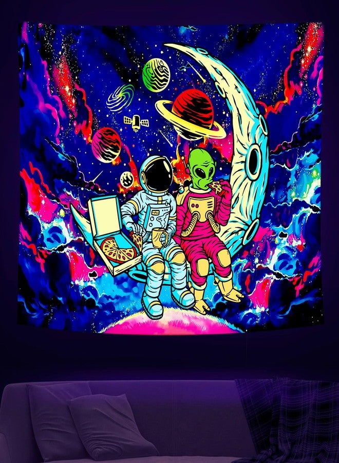 PSYHILAR Astronaut Black Light Tapestry for Men, Blacklight Alien Poster for Teens Boys, Funny Neon Galaxy Wall Tapestry (59 x 51 Inches) - Image 1